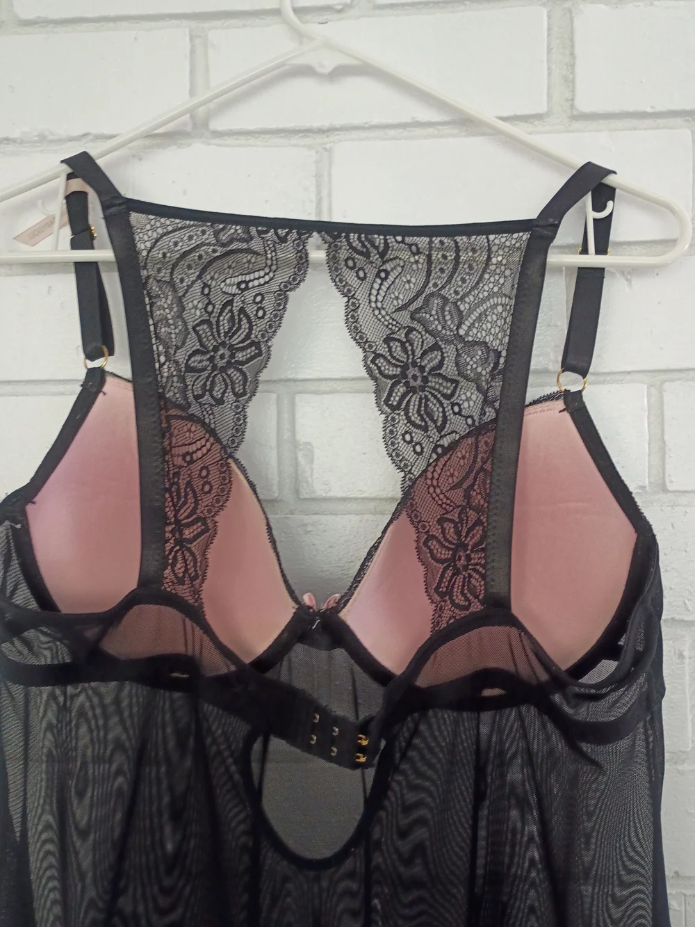 Daisy Fuentes Black & Pink Lace Babydoll Chemise Size 1X Adjustable Straps & Bra